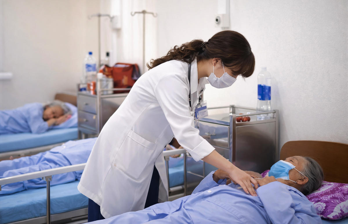 Bác sĩ của Bệnh viện Việt-Hàn Đà Nẵng thăm khám cho bệnh nhân mắc bệnh về hô hấp. Ảnh: CV.